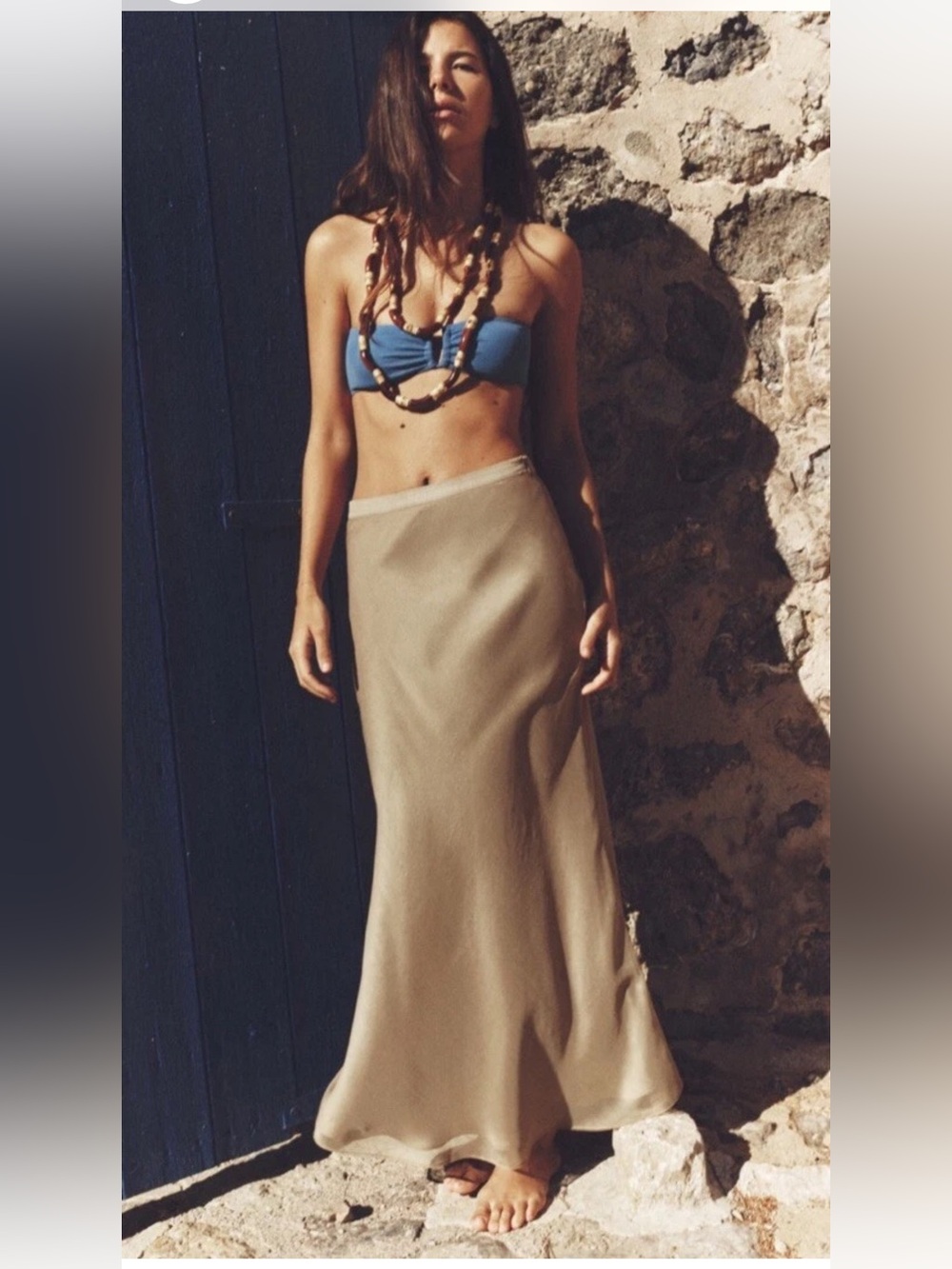 Zara Satin Maxi Skirt in Light Taupe